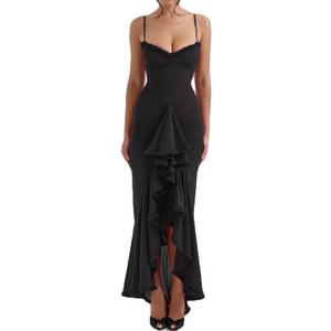 meilun Elegant Mesh Wedding Guest Dress Flowy Ruffle Bodycon Maxi Dress Fishtail Long Formal Dress L