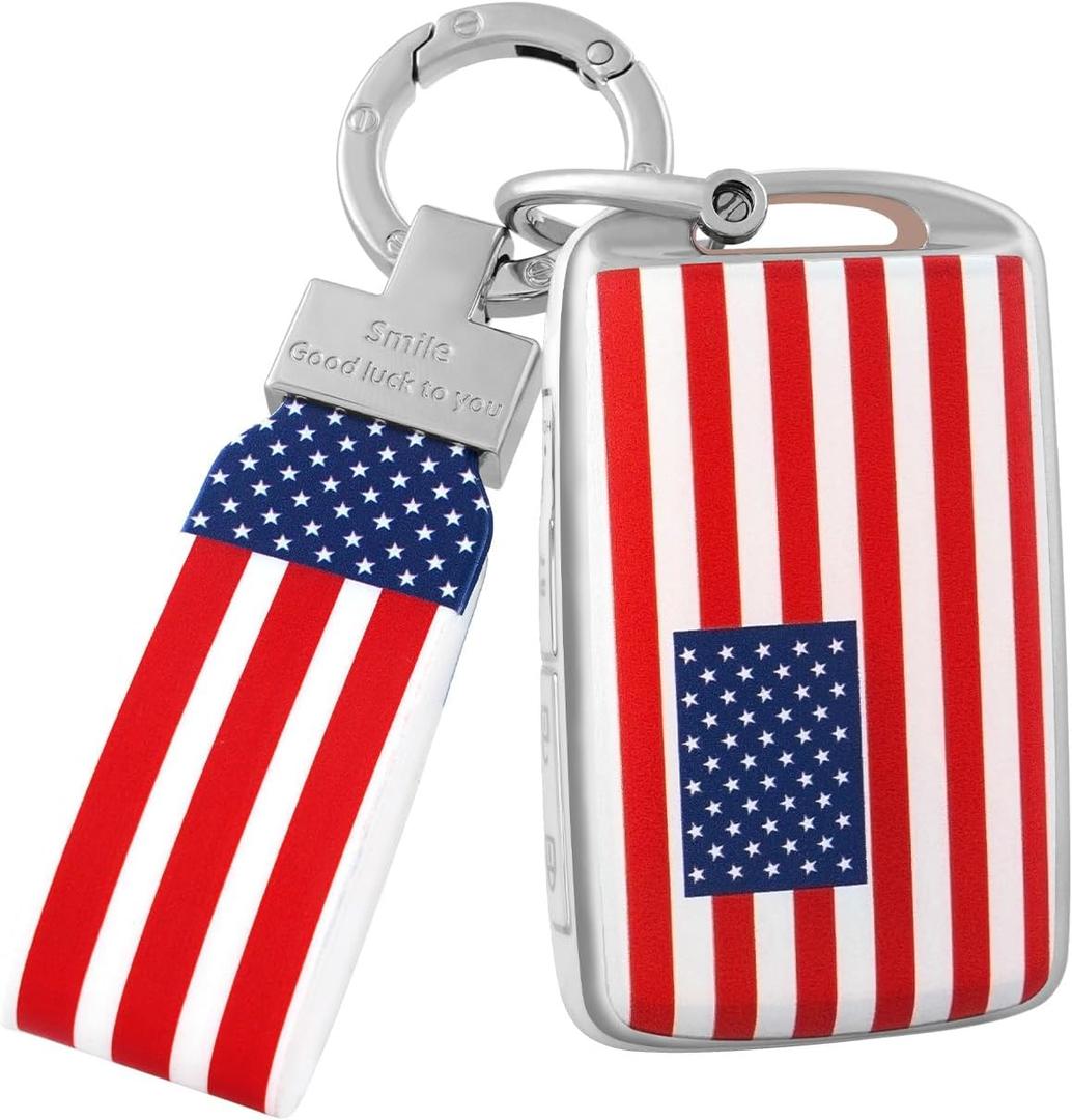 OFFCURVE American Flag Key Fob Cover with Keychain for Mazda, Special Car Key Cover Case Compatible with Mazda 6 3 Hatchback CX30 CX5 CX9 CX10 4-Button Smart Key Holder