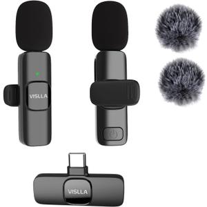Vislla Wireless Lavalier Microphone for iPhone 15/16/17 Series, iPad and Android Devices, Noise Cancelling,Bluetooth Mini Lapel Microphone for Vlogging/YouTube/Live Streaming/Tiktok/Interview