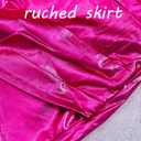 Girls Metallic Skirts Sparkle Shiny Toddler Baby Mini Ruched Skirts PU Faux Leather Short Skirt with Cute Headbands (Blue)