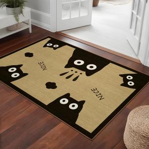 Brown Porch Doormat Entryway rug-3x5, Farmhouse Animal Cat Waterproof Outdoor Rugs for Entrance Kitchen Balcony, Outside Non-Slip Low Pile Washable Door Mat, Stain & Oil Resistant Throw Rug