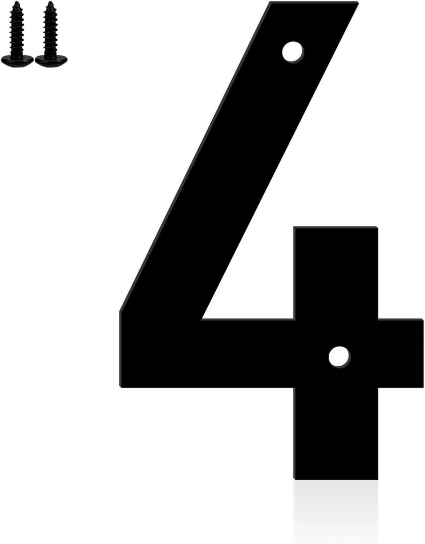 3 x 6" Aluminum House Numbers, Black Metal Address Door Numbers, Metal House Address Number for Outside, Modern Apartment Street Mailbox Number (4)