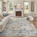 9x12 Area Rug for Living Room Washable Abstract Blue Brown Carpet
