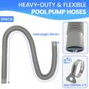 Poolvio 1.5" x 59" Above Ground Pool Hoses, 3-Pack, Gray- Heavy Duty UV Resistant Leak-Proof Replacement Hoses with 6 Metal Thumb Clamps, Perfectly Fits Intex Filter Pumps & Pool Surface Skimmers