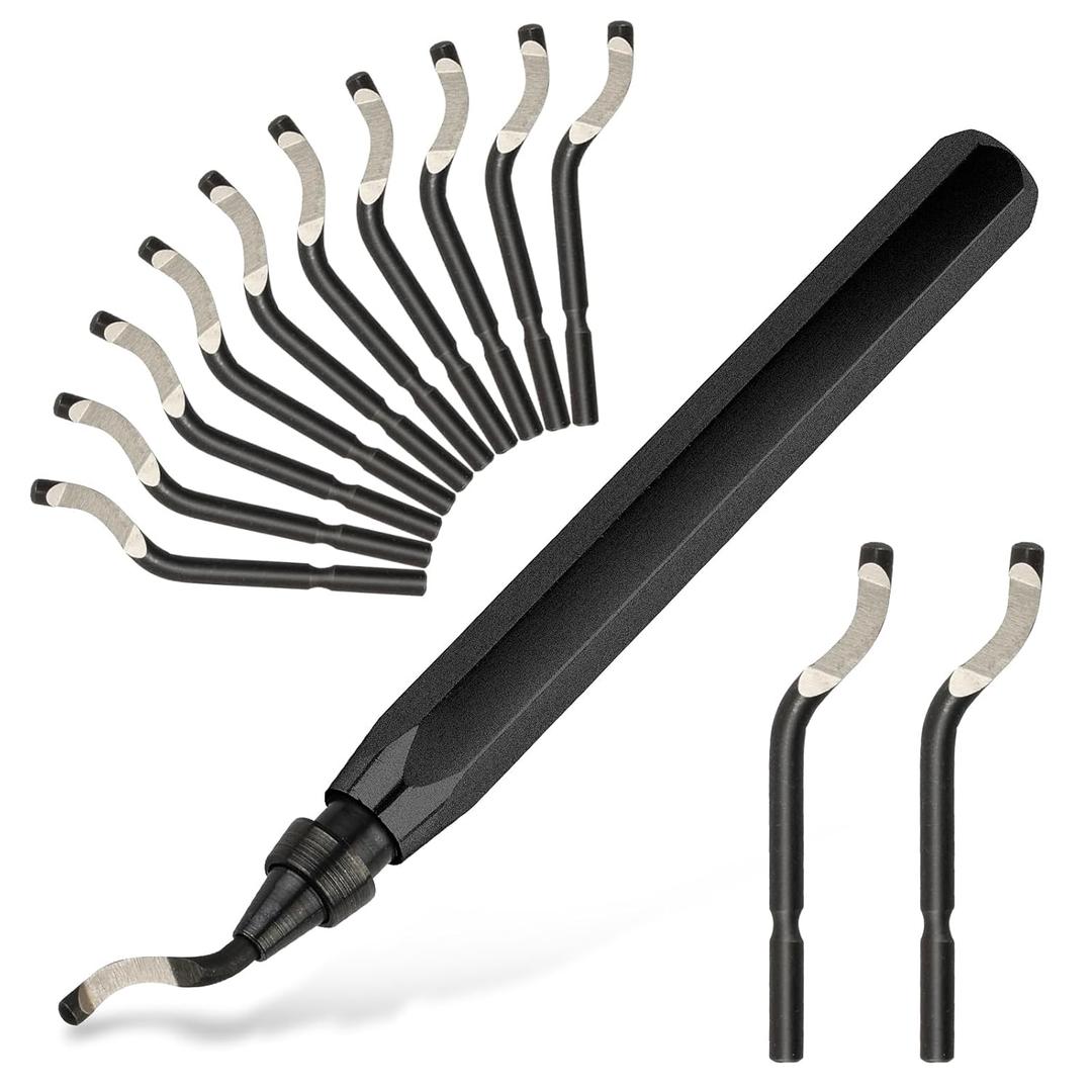 Deburring Tool with 12 High Speed Steel Blades, Deburring Tool 3D Printing, Deburring Tool for Metal, Resin, Copper, Plastic, PVC Pipes, 3D Printed Edges (1 Black Handle)