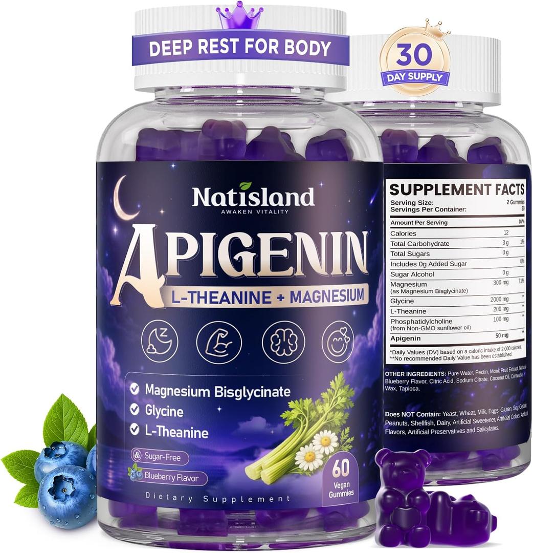Apigenin Supplement for Sleep, 50mg, L-Theanine, Magnesium, Glycine, 60CT