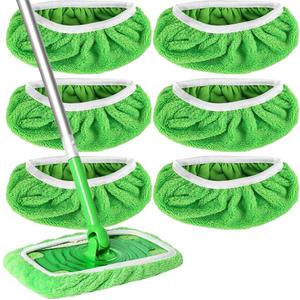 6 Pack Green Microfiber Mop Pads - Reusable Washable Refills for Wet & Dry Floor Cleaning - Fits Most Standard Mops - Household Cleaning Pads