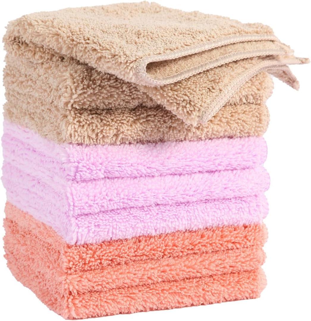 Thicker Microfiber Cleaning Cloth,9Pack-10 x10 Ultra Soft Absorbent Quick Drying Lint Free Rags&Towels,Scratch Free Reusable Washable Dish Cloths Set for Kitchen,Windows,Home(3tan,3lavender,3coral)