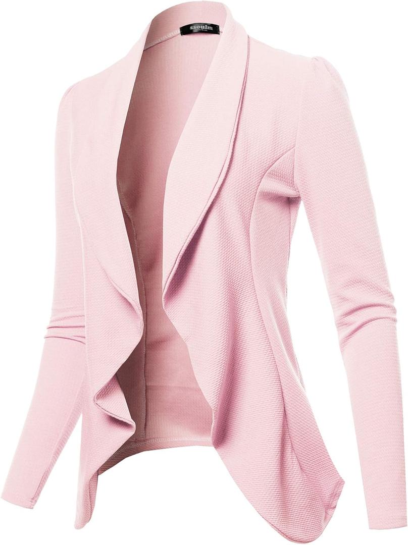 SSOULM Women's Long Sleeve Classic Draped Open Front Lightweight Blazer with Plus Size (3X-Large)