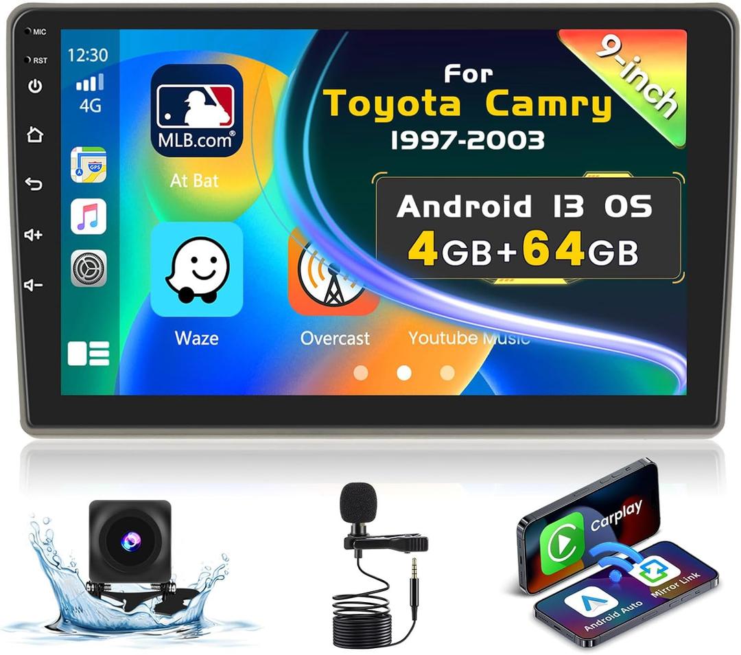 [4G+64G] Inefala for Toyota Camry 1997-2003 Android Car Radio Stereo with Wireless Carplay Android Auto, 9 Inch Touchscreen Dash Kit with WiFi GPS BT5.0 FM/RDS 32EQ SWC Backup Camera MIC