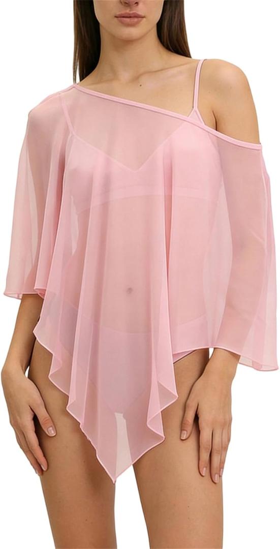 Miqil Women Sexy Off the Shoulder Sheer Mesh Shawl Poncho Boho See Through Lightweight Flowy Bolero Summer Beach Cover Ups One Size