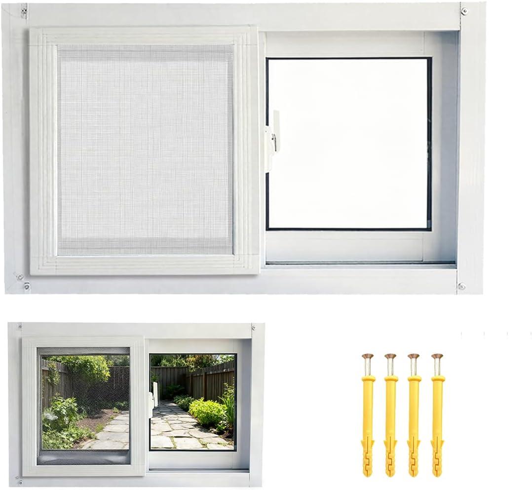Basement Window,Home Windows Replacment Bathroom Window,Horizontal Sliding Windows,Ventanas para Casa Exterior,White Aluminum Frame Sliding Windows with Screen 15.75 x 23.62 in