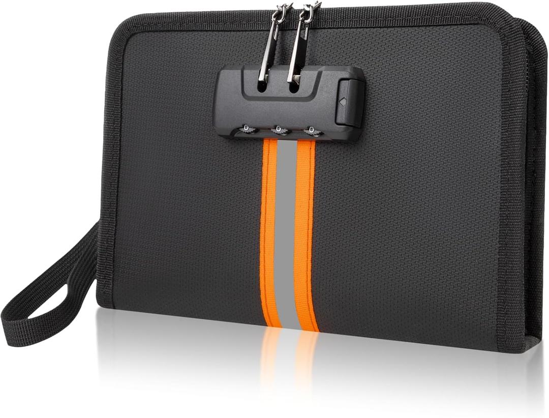 XIAODUN Fireproof Money Bag,Money Bag with Lock and Zipper,Safe Fireproof Waterproof,Suitable for Cash, Mobile Phones, Keys, Credit Cards (8*1.1*5 inches, Black)