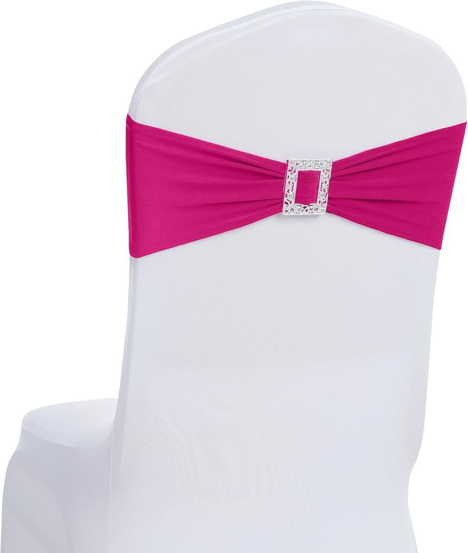 Joccun 60 PCS Spandex Chair Sashes Bows Stretch Chair Cover Band with Buckle Slider Universal Elastic Chair Ties for Wedding Banquet Party Event Decoration (Fuchsia)