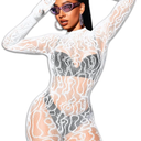 Women Sexy Fishnet Full Bodysuit, Mesh Lace Poster Jumpsuit Glow Party Rave Outfits, Body Stockings Halloween Costume, One Size