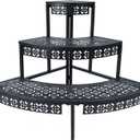 aboxoo 3 Tier Plant Stand Flower Pot Rack, Metal Stair-Step Style Corner Shelf Planters, Quarter Round Display Holder for Indoor Outdoor Use(Black, Semicircle)