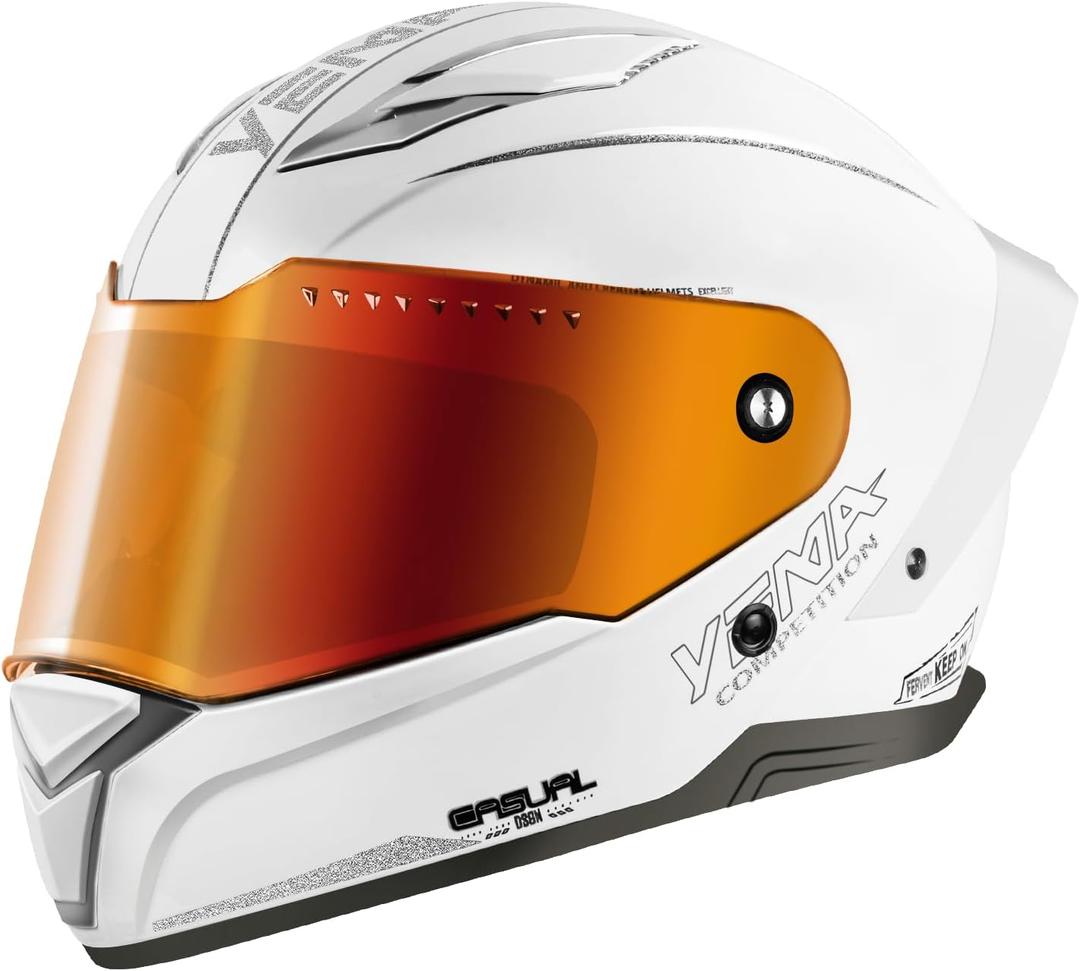 YEMA DOT Approved Full Face Motorcycle Helmet for Adults - Lightweight Moped & Street Bike Helmet with Adjustable Vents，Comfortable for Scooter, Cruiser (White, M)