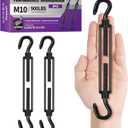 2Pcs M10 304 Stainless Steel Hook & Turnbuckle Hook, 900lbs Capacity Heavy Duty Black Turnbuckles for Wire Rope Tension, Sun Shade Tent Hardware, Shade Sail Installation.