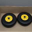 (2-Pack) 10-Inch Solid Tire Wheels - Replacement 4.10/3.50-4" Flat Free Tires and Wheels with 5/8" Axle Bore Hole Bearings, 2.17" Offset Hub -Perfect for Hand Truck, Wheelbarrow, Gorilla Carts (Yellow)