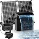 POPOSOAP 70W Solar Pond Waterfall Spillway Kit, 304 Stainless Steel Pondless Waterfall Box with 10FT Corrugated Tubing, 4 Pcs Filter Brushes, 580GPH Solar Powered Water Pump for Garden Ponds