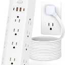 Surge Protector Power Strip, 5FT Extension Cord with 12 AC Outlets & 4 USB Ports (2 USB C), Wall Mount, Flat Plug Charging Station, 1700 Joules Surge Protector for Home Office, White