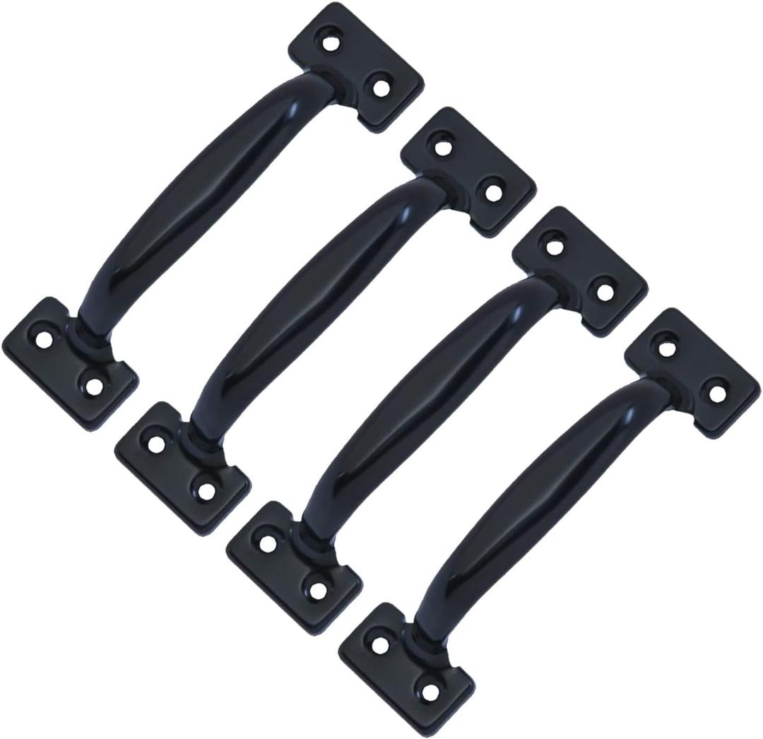 QCAA Door Pull, 6-1/2", Steel, Black Coated, 4 Pack, Made in Taiwan