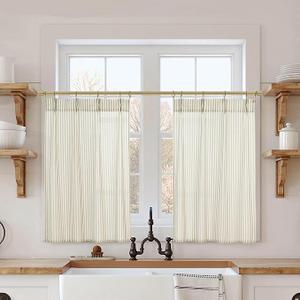 Lino Rosa Kitchen Window Curtains Over Sink, Rustic Country Pinch Pleated Linen Cafe Small Window Curtain for Half Bathroom Windows  (24"W x 36"L (Pack of 1))