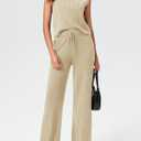 Imily Bela Womens 2 Piece Outfits Sleeveless Ribbed Knit Tops Wide Leg Pants Summer Vacation Sweater Matching Lounge Sets (M)