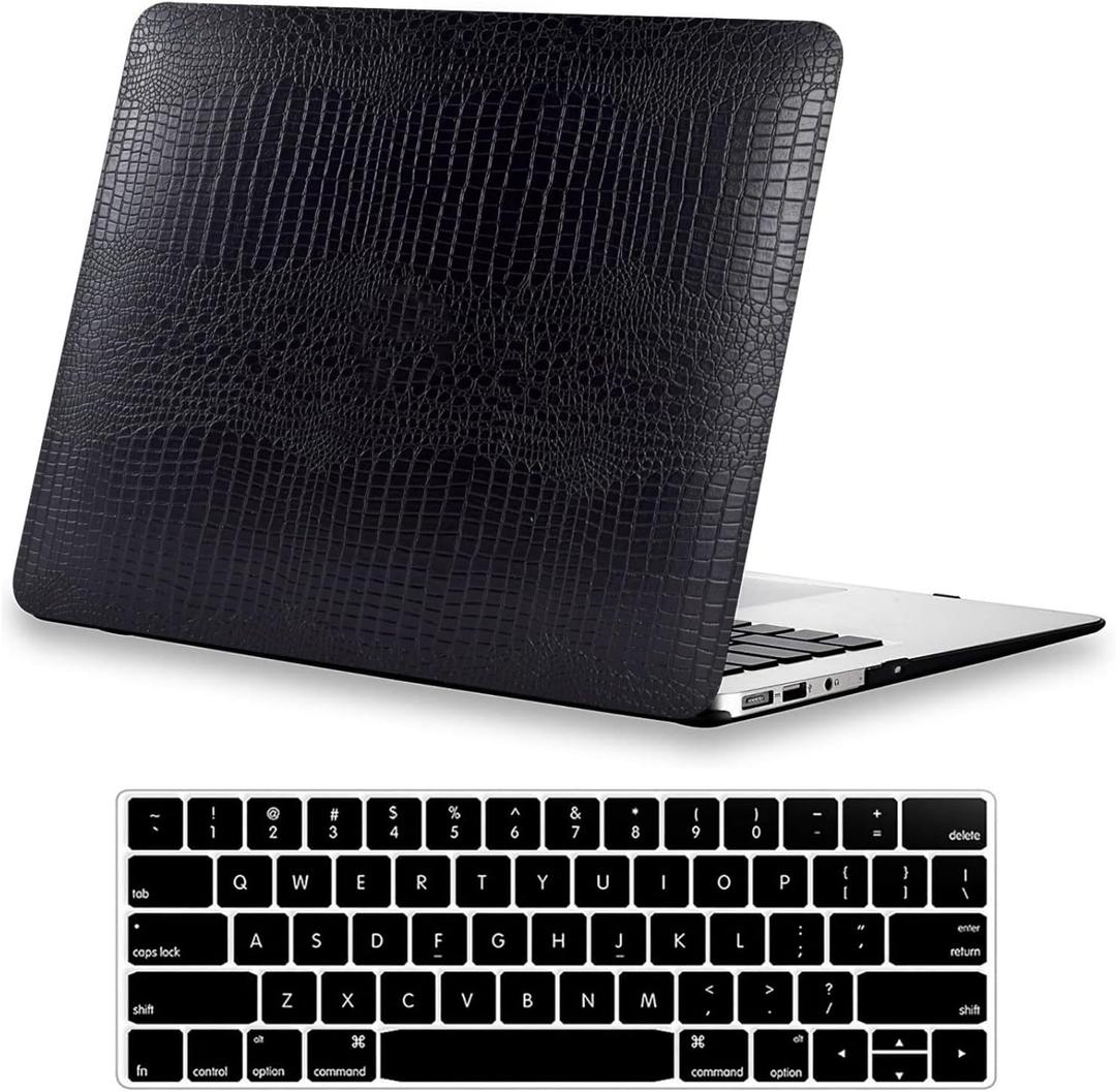 DTangLsm for Crocodile MacBook Air 13 inch Case 2026-2022 M5 A3449 M4 A3240 M3 A3113 M2 A2681 MacBook Air M2 Case, Alligator PU Leather Hard Cover for MacBook Air M5 13.6 Case + Keyboard Cover, Black