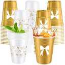 Jingmore 30 Pcs Gold Bow Plastic Cups 16 oz Coquette Cup Bow Disposable Cups in 2 Styles Bow Theme Birthday Party Supplies Coquette Party Decorations for Bridal Engagement Birthday Wedding