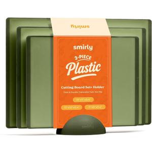 SMIRLY Plastic Cutting Board Set With Holder, Dishwasher Safe Plastic Cutting Boards Set for Kitchen, Cutting Boards for Kitchen - Plastic Chopping Board Set, Green