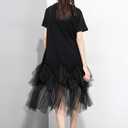 Ellazhu Women's Casual Short Sleeve Crew Neck Tutu Tulle Dress with an Oversized Fit GY2266 (Black) Large