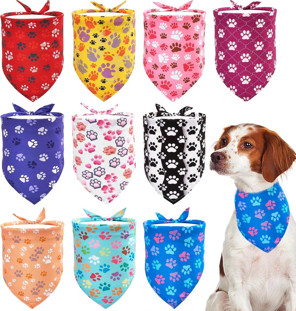 10PCS Big Dog Bandanas Large Breed Paw Print Triangle Bibs Head Scarves for Boys Girls Grooming Accessories Costume,Large/X-Large, Paw Print