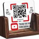 Wooden Stand with Clear Acrylic QR & NFC Sign for Storefront  Easy and Fast Access to Social Media Page for Customers  Perfect for Promoting Social Media Following - Compatible with YouTube (Social 5-YT)