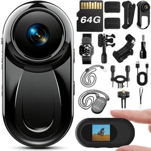Upgraded 1080P Mini Body Cameras with Audio and Video Recording, POV Camera, Thumb Size Sport Action Camera, Hand Free Camcorder for Cycling,Travel,Pet,Vlogging(64GB), Black