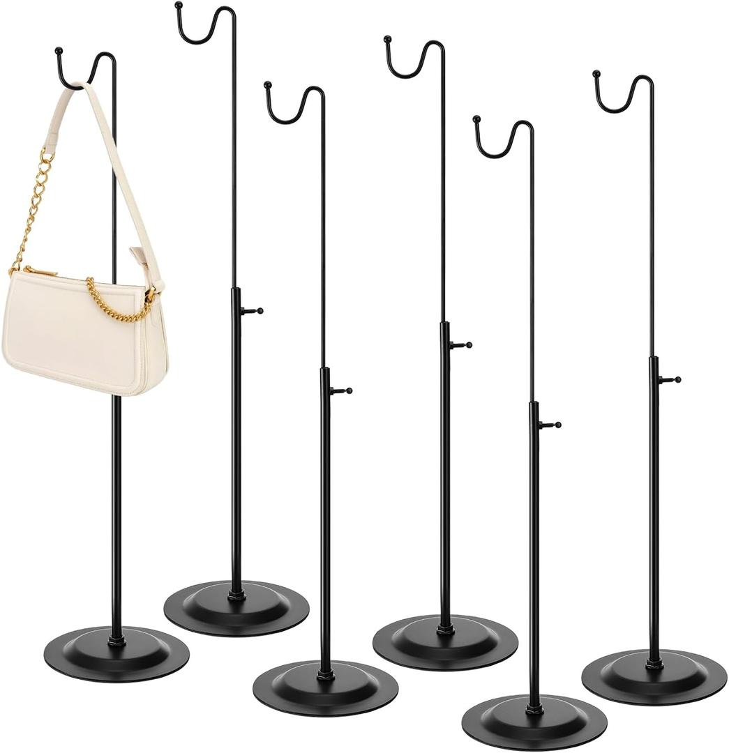 6 Pack Purse Display Stands, Adjustable Metal Handbag Holder, Single Hook Bag Display Rack Stand for vendors, Retail, Boutiques, Commercial Store, Black