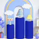LEBENGURU 3Pcs Cylinder Pedestal Stand Covers, Royal Blue Spandex | Round Display Pedestal Covers, Elastic Cloth Plinth Pillar, for Parties Wedding Birthday Event Decor Props, Covers only