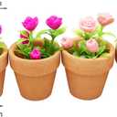 4 Pieces Mini Dollhouse Potted Plant Flower Model 1:12 Miniature Scene Bonsai Plant Set Accessories Micro Landscape Decoration (Rose+Pink)