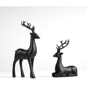 2 Pcs Christmas Reindeer Sculpture, Resin Deer Christmas Decoration, Matte Black Resin Elk Statues for Home Decor, Ideal for Living Room, Bedroom, Office, Bookshelf, and Desk Ornaments