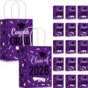Cholemy 50 Pcs Graduation Gift Bags Bulk Class of 2026 Kraft Paper Bags with Handles Congrats Grad Party Favors for College High School University Decoration, 5.91 x 3.15 x 8.27 Inches(Purple)