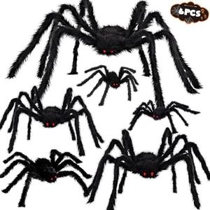 WODMAZ 5 Packs Halloween Spider Outdoor Decorations, Scary Hairy Large Spider Decorations with Different Sizes for Halloween Outside Yard Lawn Garden Decor (12" 12" 20" 24" 35.5" 49.5")