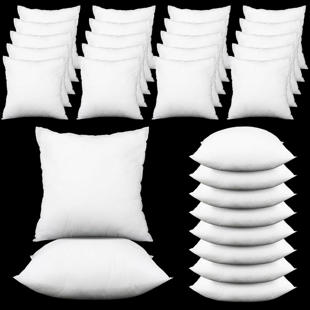 Soaoo Set of 30 Fluffy Throw Pillows Insert Bulk 18 x 18 Inches White, Filled in 400g Polyester Fiber, Decorative Square Pillow for Couch Sofa Bed and Party Supplies