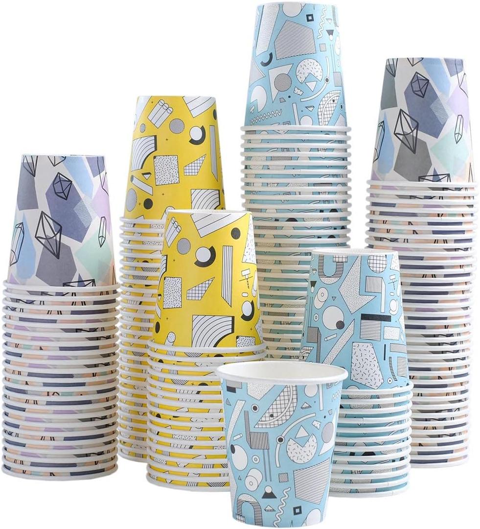 Lamosi 5 oz Paper Cups 300 Pack, Small Paper Cups, 5 oz Disposable Bathroom Cup for Mouthwash, Parties, Picnics and Barbecues (Geometry)