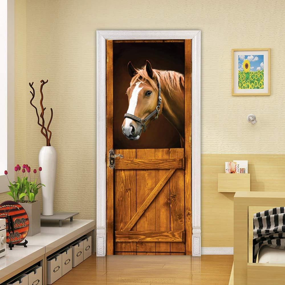 3D Door Stickers Murals Peel and Stick - Horse - Wallpaper Self-Adhesive Decals Removable PVC Waterproof Poster for Bedroom Living Room 30.3" x 78.7"