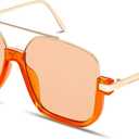 GUVIVI Retro Oversized Aviator Sunglasses for Women Men Square Double Bridge Pilot Sun Glasses 70s Trendy Shades