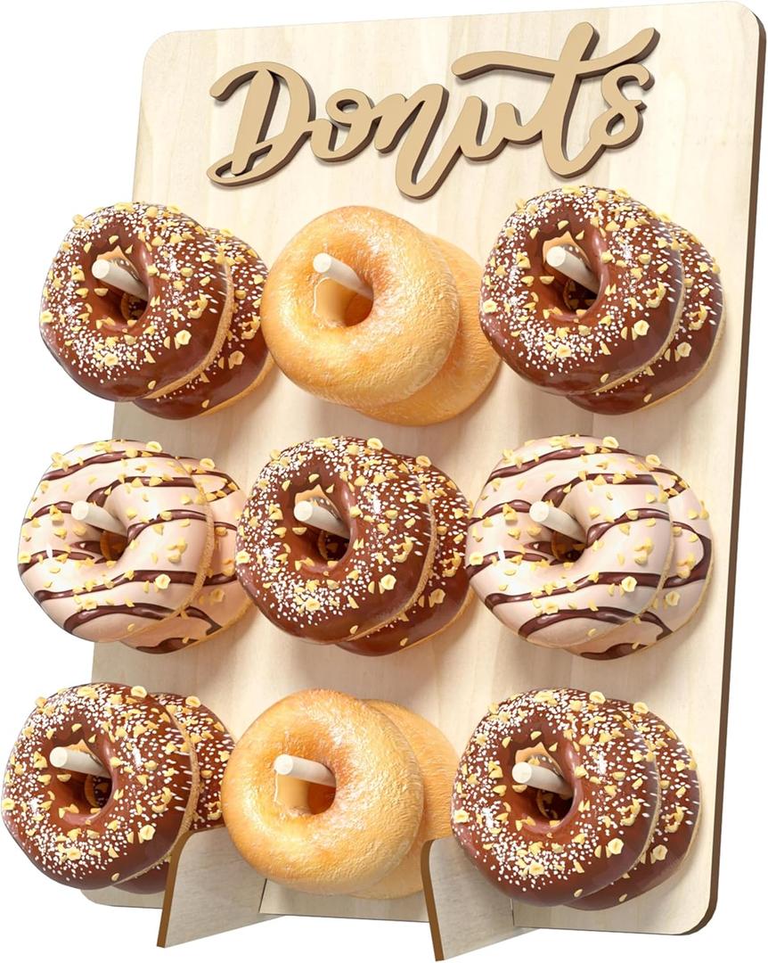 Donut Wall Display Stand, Wooden Doughnut Holder Display 9 Donuts, Donut Holder Board for Donut Grow Up Party, Birthday, Wedding, Baby Shower, Donut Party Decorations (Natural)