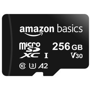 Amazon Basics 256GB microSDXC Memory Card with Adapter for Action Cameras, Full HD, Drones, Tablets, Smartphones, Read Speed Up to 200MB/s, 1-Pack