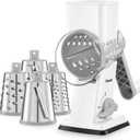 Geedel Rotary Cheese Grater - Upgraded Vegetable Shredder with 4 Interchangeable Blades, Easy to Clean Cheese Shredder with Handle, Kitchen Grater Nuts Grinder for Cutting Cheese, Vegetable, Nuts (White)