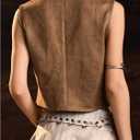 MakeMeChic Women's Faux Suede Tank Top Rivet Studded Paisley V Neck Embroidery Retro Cowgirl Vest Tops (Brown, XS)