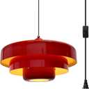 Hanging Lamp Plug in Red Pendant Light Fixtures Mid Century Modern Pendant Lamp Nordic Style Pendant Lighting Metal Shade for Living Room Dining Room Bedroom Kitchen Island